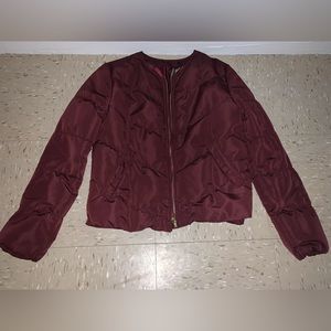 Burgundy puffer light weight fall jacket